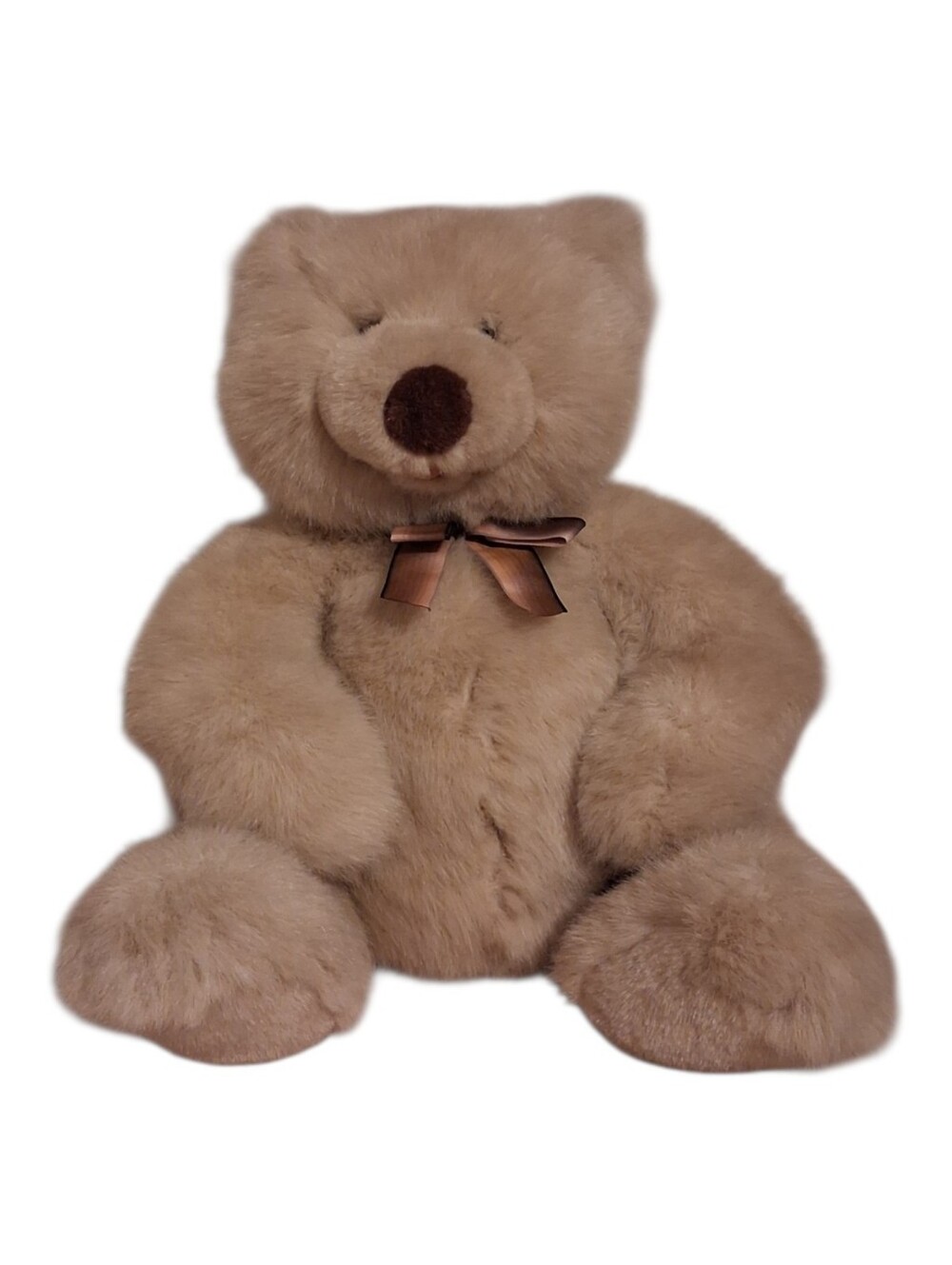 Tan GUND Teddy Bear  # 03J64 With Brown Stripped Tie. Sitting Down 13 in.